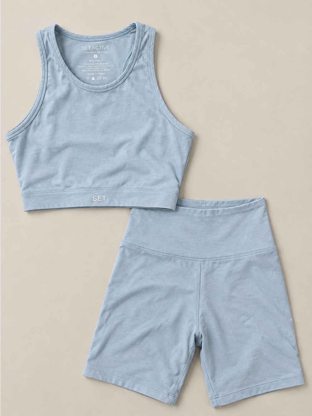 SET Active Light Blue Seamless Crop Tank & High-Waist Shorts Set